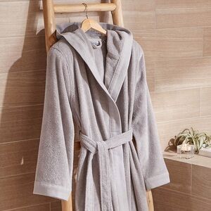 Crate & Barrel Grey Turkish Cotton Bathrobe